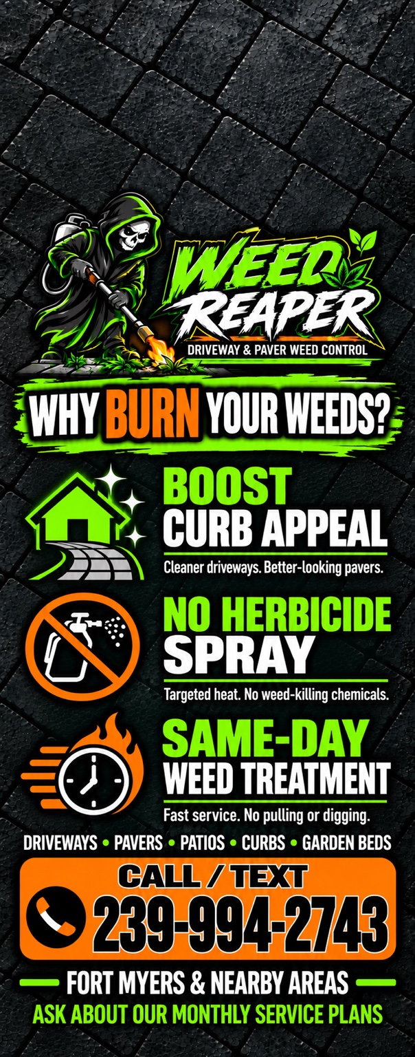 Weed Reaper logo featuring the green hooded Reaper treating weeds with a torch